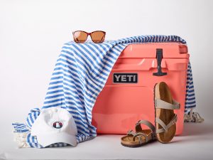 Yeti Coral Tundra Limited Edition cooler, Turkish towel and AO hat from Alabama Outdoors. 