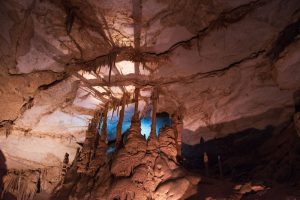 Stalactites and stalagmites at DeSoto Caverns