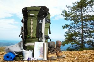 Pack and supplies at mountaintop campground